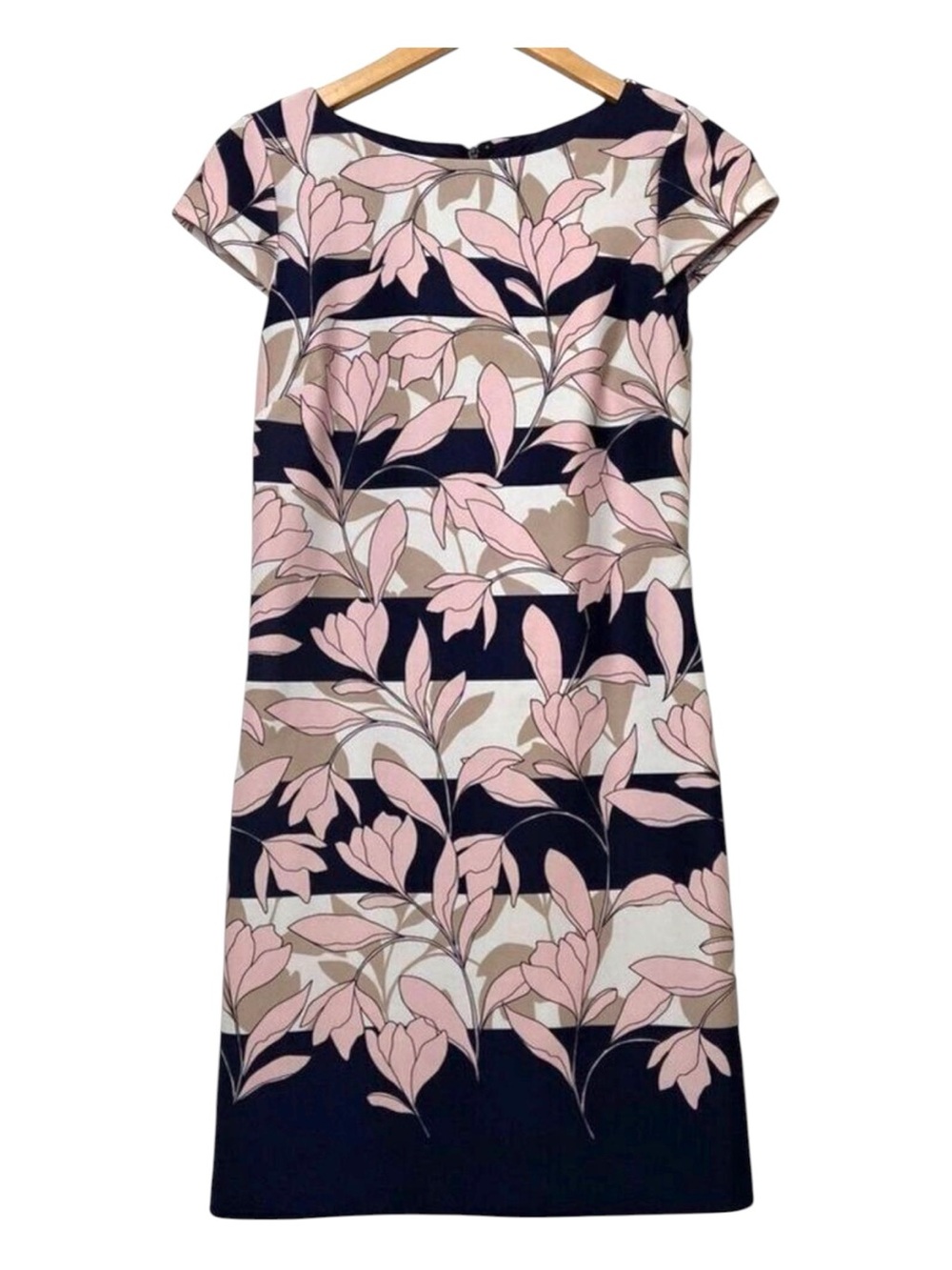 Vince Camuto sheath dress beige pink ecru white navy blue silky jersey stretch 2